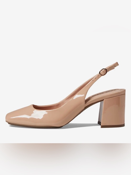 Anne Klein Shoes - Anne Klein Nude Patent Slingback Block Heel Pumps
